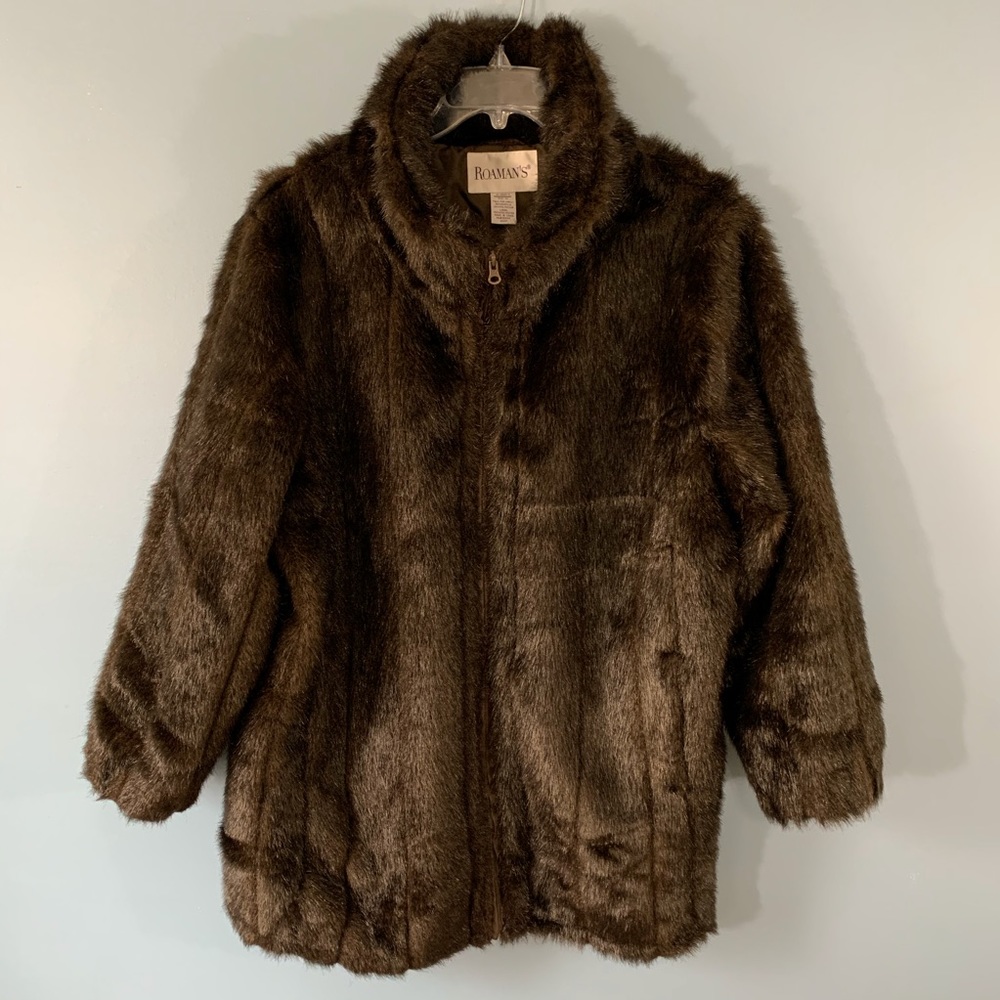 Roaman’s Dark Brown Faux Fur Coat